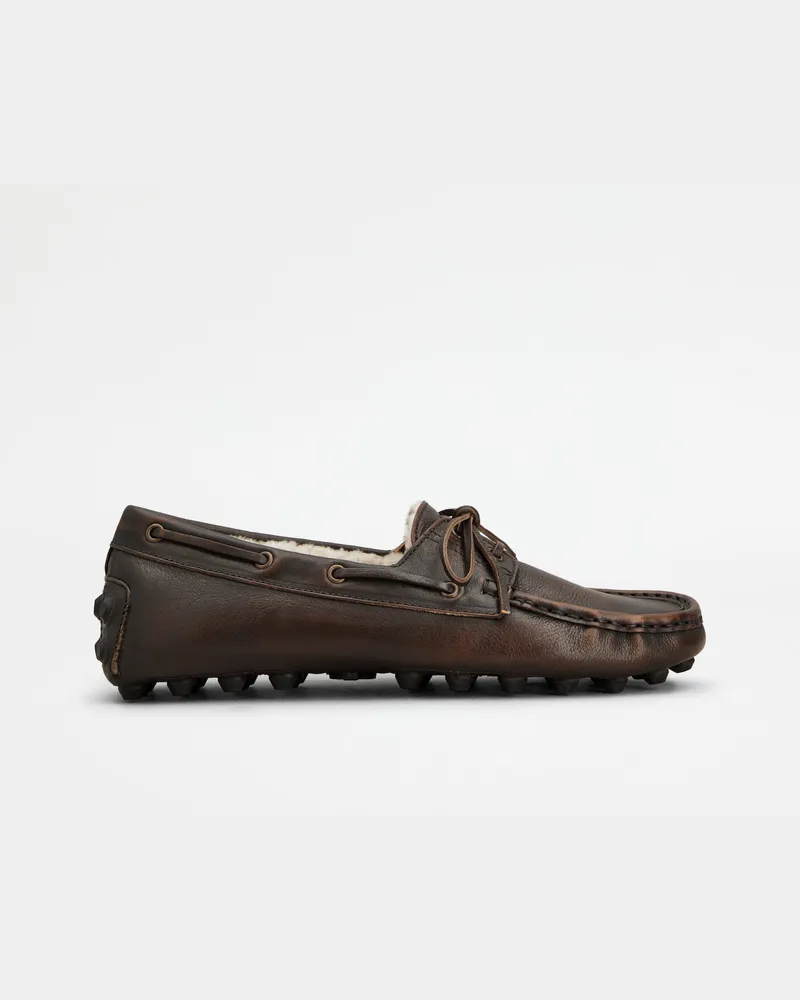TOD'S Bootsschuh-Mokassins Gommino Bubble aus Leder - Lammfellfutter, BRAUN Shoes Braun