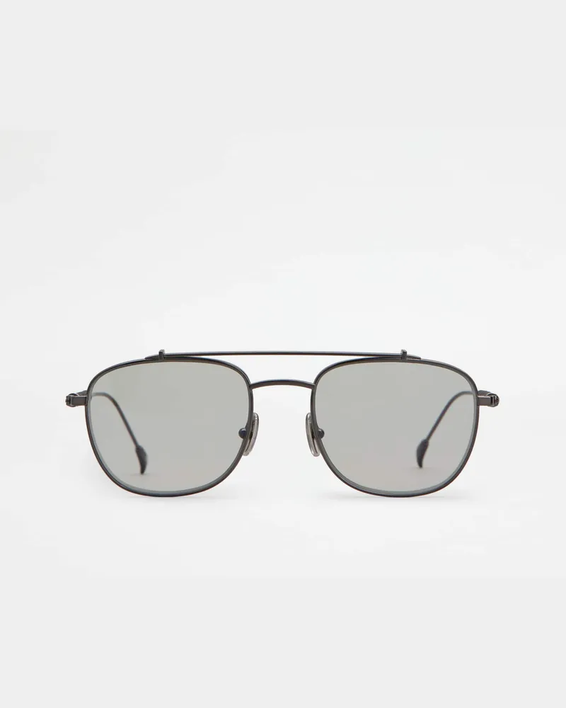 TOD'S Eckige Sonnenbrille mit Lederbügeln, SCHWARZ,SILBER,  - Sunglasses Schwarz
