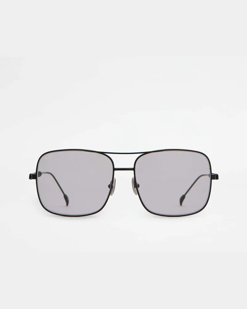 TOD'S Eckige Sonnenbrille mit Lederbügeln, SCHWARZ,  - Sunglasses Schwarz