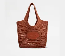 Shopper aus Bast und Leder Medium, ORANGE,  - Bags