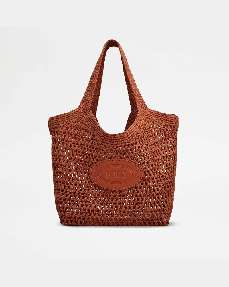TOD'S Shopper aus Bast und Leder Medium, ORANGE,  - Bags Orange