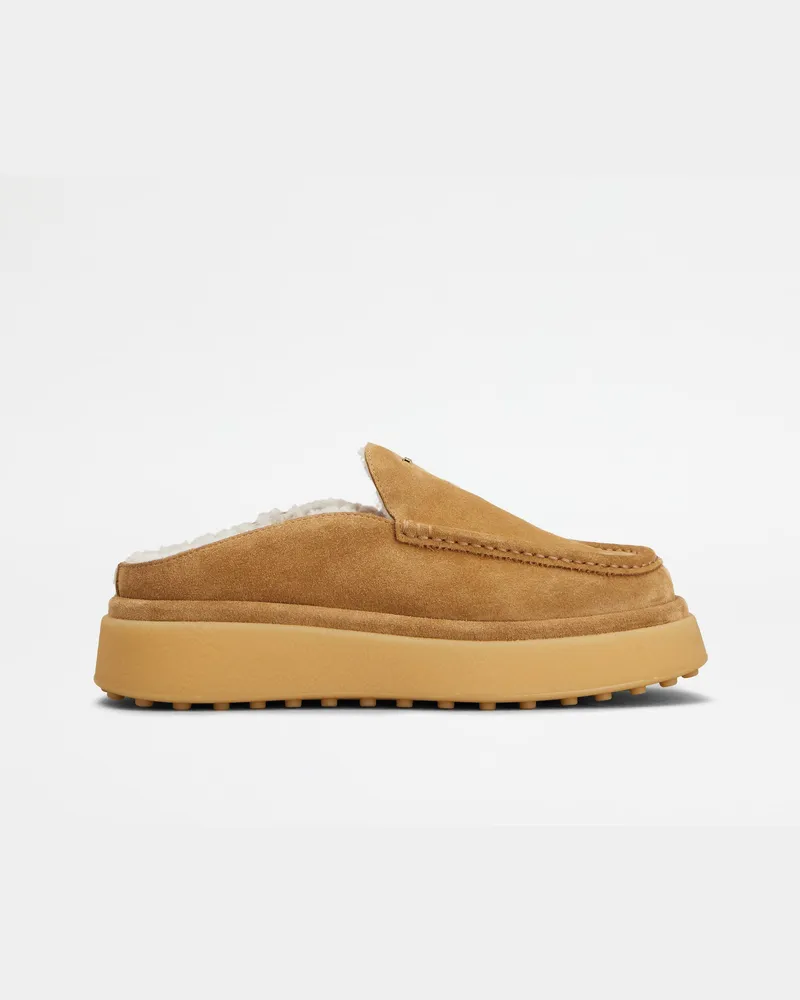 TOD'S Mules aus Veloursleder -Lammfellfutter, BRAUN Shoes Braun
