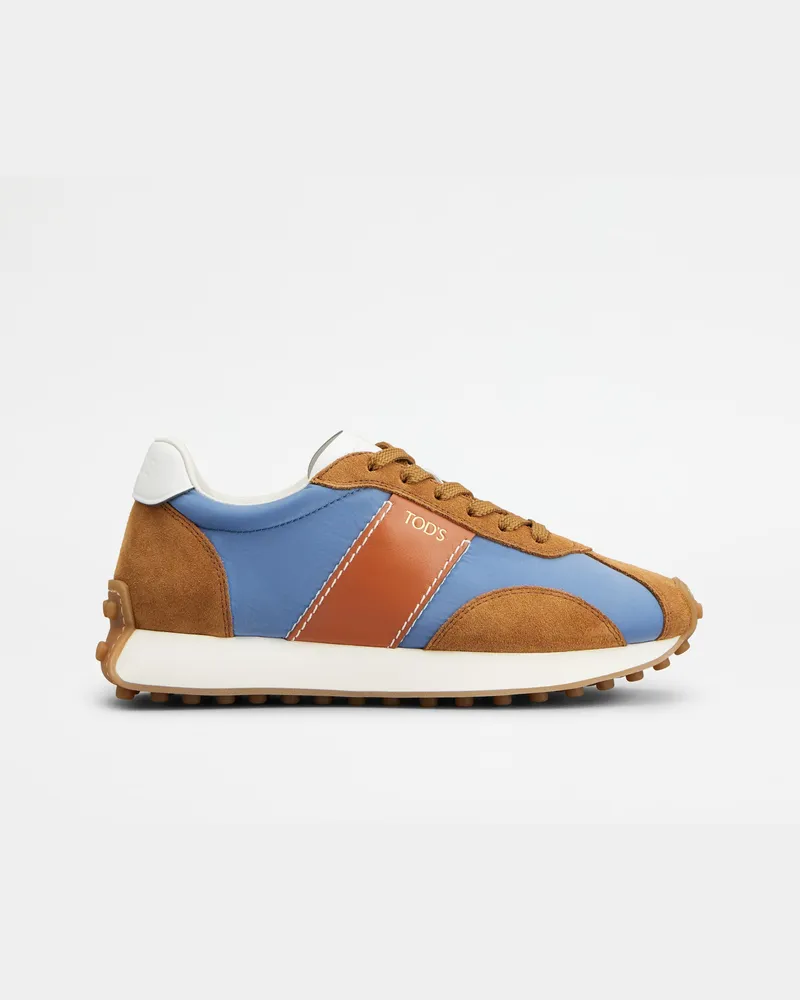 TOD'S Sneakers T-Vintage aus Leder und technischem Gewebe, WEISS,HELLBLAU,ORANGE Shoes Weiss