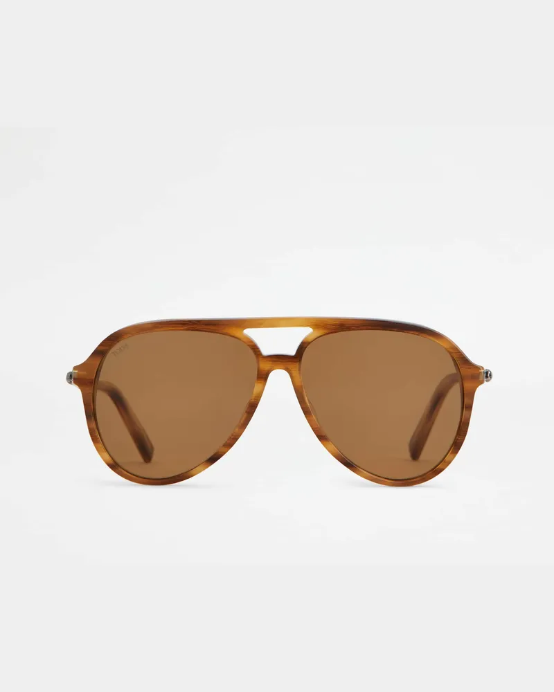 TOD'S Tropfenförmige Sonnenbrille mit Lederbügeln, BRAUN,  - Sunglasses Braun