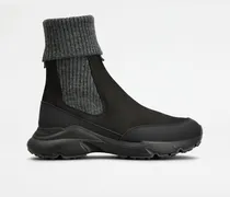 Chelsea Boots aus Nubukleder und Strick, SCHWARZ Shoes