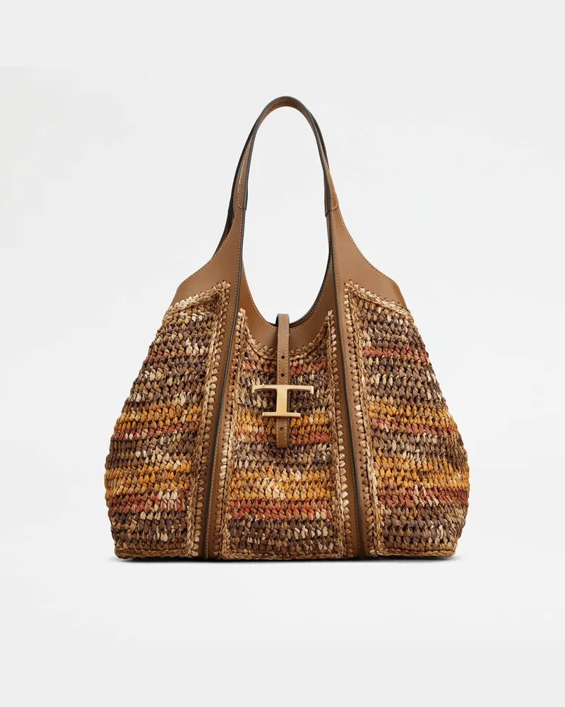 TOD'S Shopper T Timeless aus Leder und Bast Medium, BUNT,  - Bags Bunt