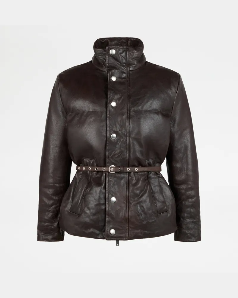 TOD'S Gefütterte Bomberjacke aus Leder im Vintage-Look, BRAUN, 40 - Coat / Trench Braun
