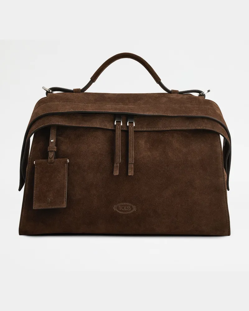 TOD'S Wave Bag aus Veloursleder Large, BRAUN,  - Bags Braun