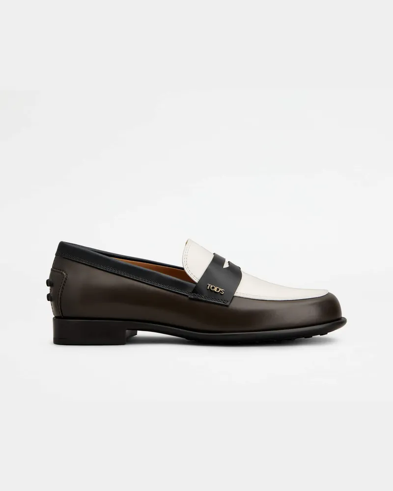 TOD'S Loafers aus Leder, SCHWARZ,CREME,BRAUN Shoes Schwarz