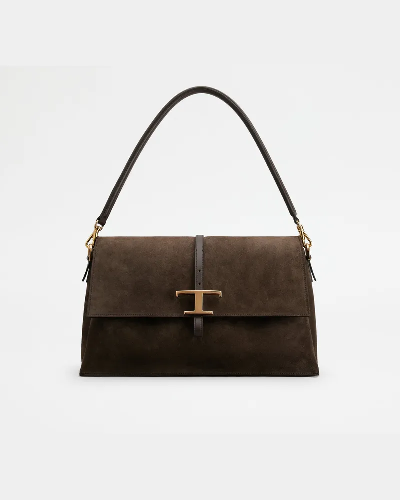 TOD'S Flap-Tasche T Timeless aus Veloursleder Small, BRAUN,  - Bags Braun