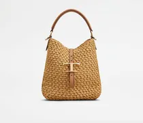 Beuteltasche T Timeless aus Bast und Leder Mini, BRAUN,  - Bags