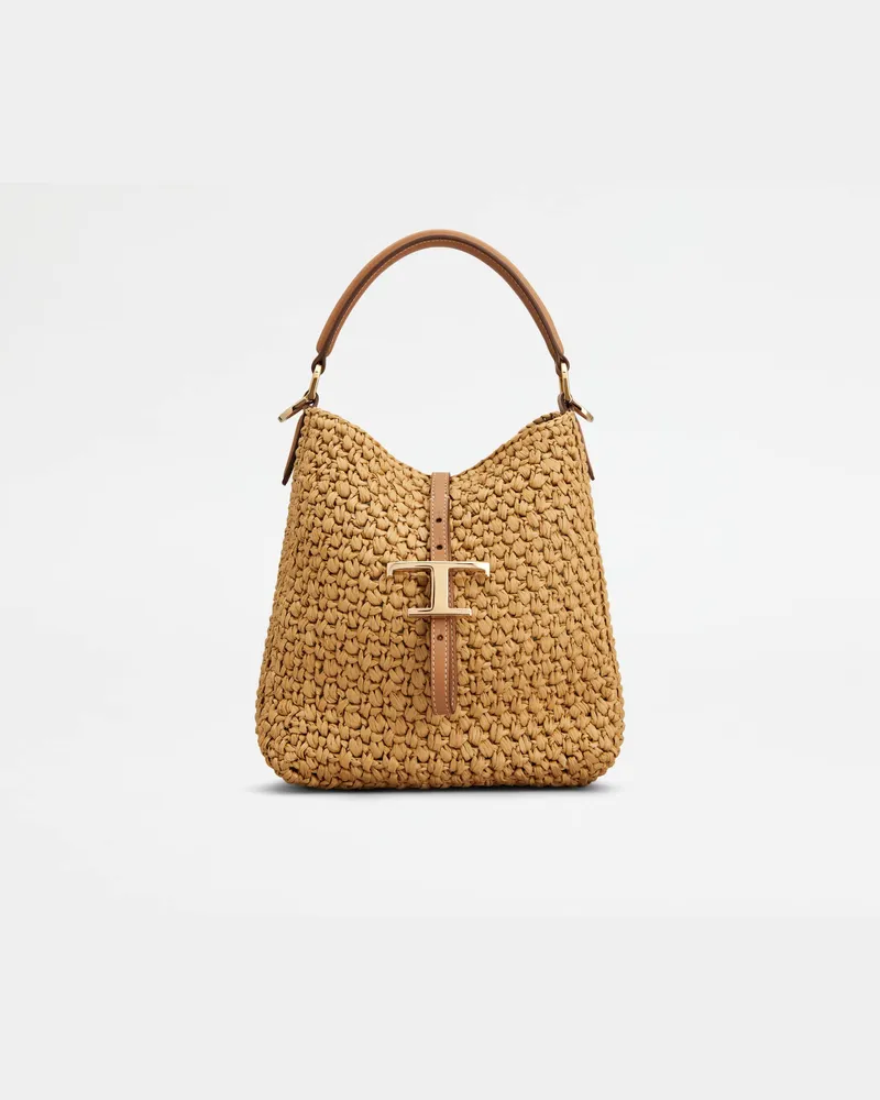 TOD'S Beuteltasche T Timeless aus Bast und Leder Mini, BRAUN,  - Bags Braun
