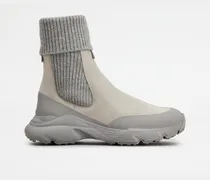 Chelsea Boots aus Nubukleder und Strick, GRAU Shoes