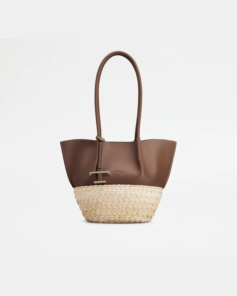 TOD'S Shopper aus Stroh und Leder Small, NATUR,BRAUN,  - Bags Natur