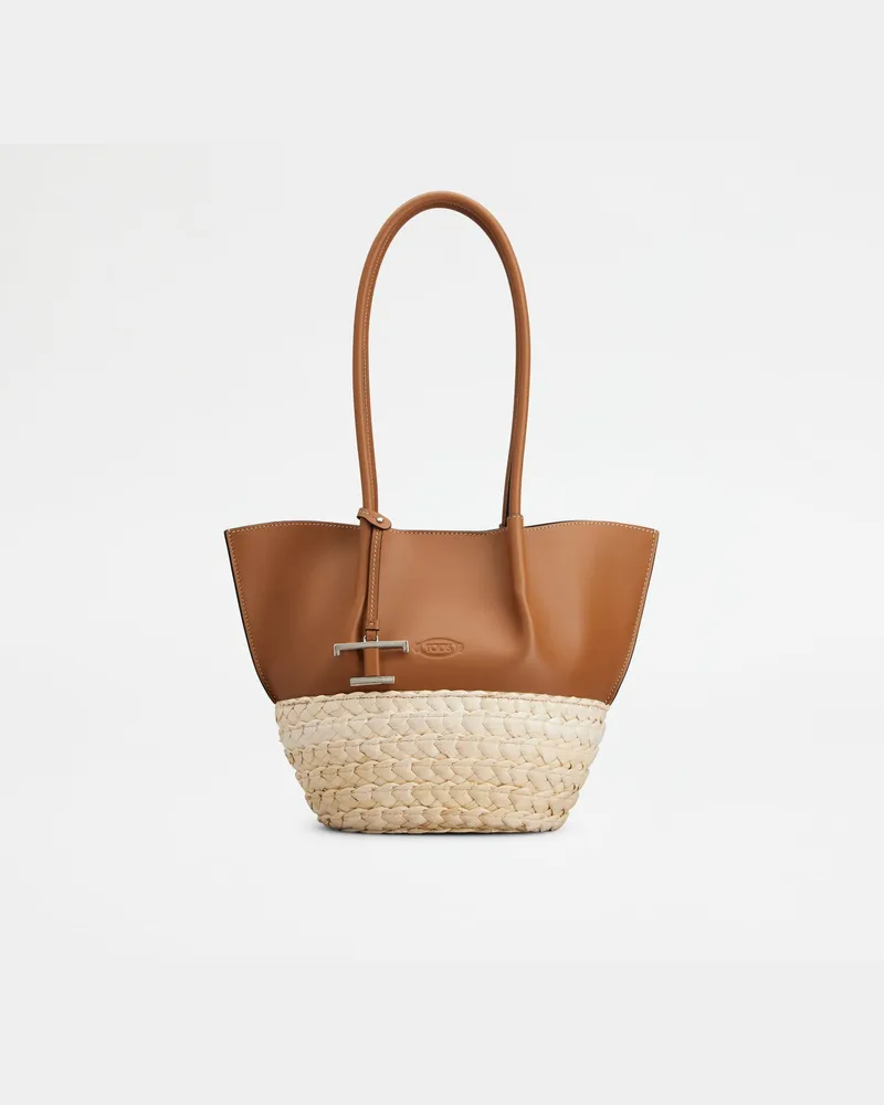 TOD'S Shopper aus Stroh und Leder Small, NATUR,BRAUN,  - Bags Natur