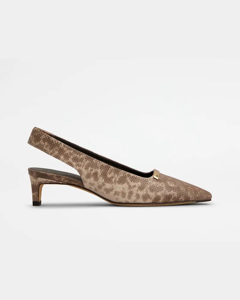 TOD'S Slingback-Pumps aus Reptilienleder, BEIGE Shoes Beige