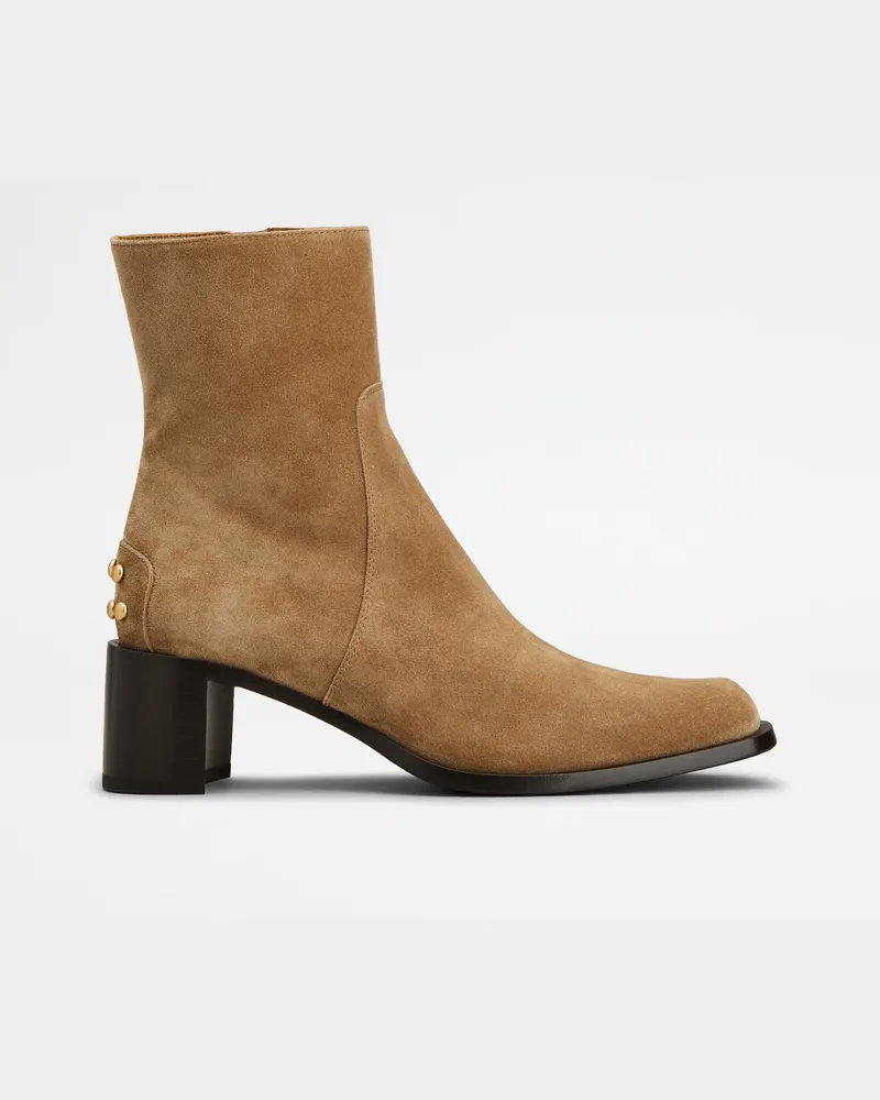 TOD'S Stiefeletten Metal Dots aus Veloursleder, BEIGE Shoes Beige