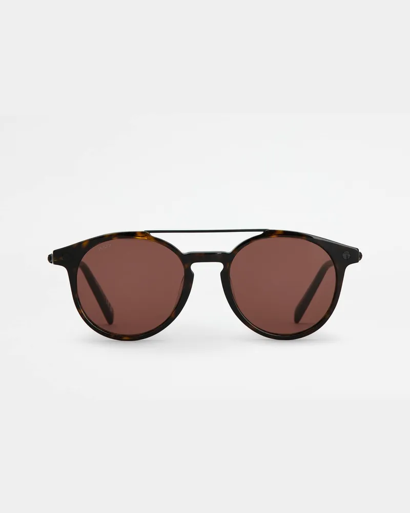 TOD'S Runde Sonnenbrille mit Lederbügeln, BRAUN,  - Sunglasses Braun