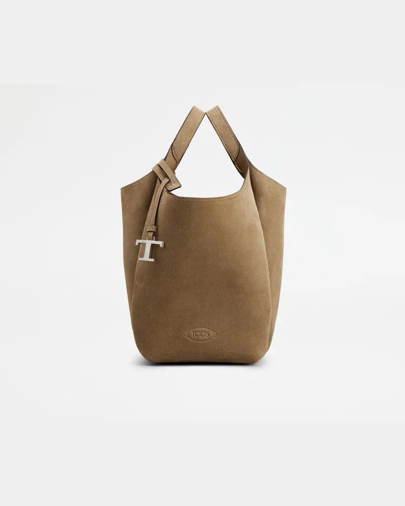 TOD'S Beuteltasche aus Veloursleder Mini, BEIGE,  - Bags Beige