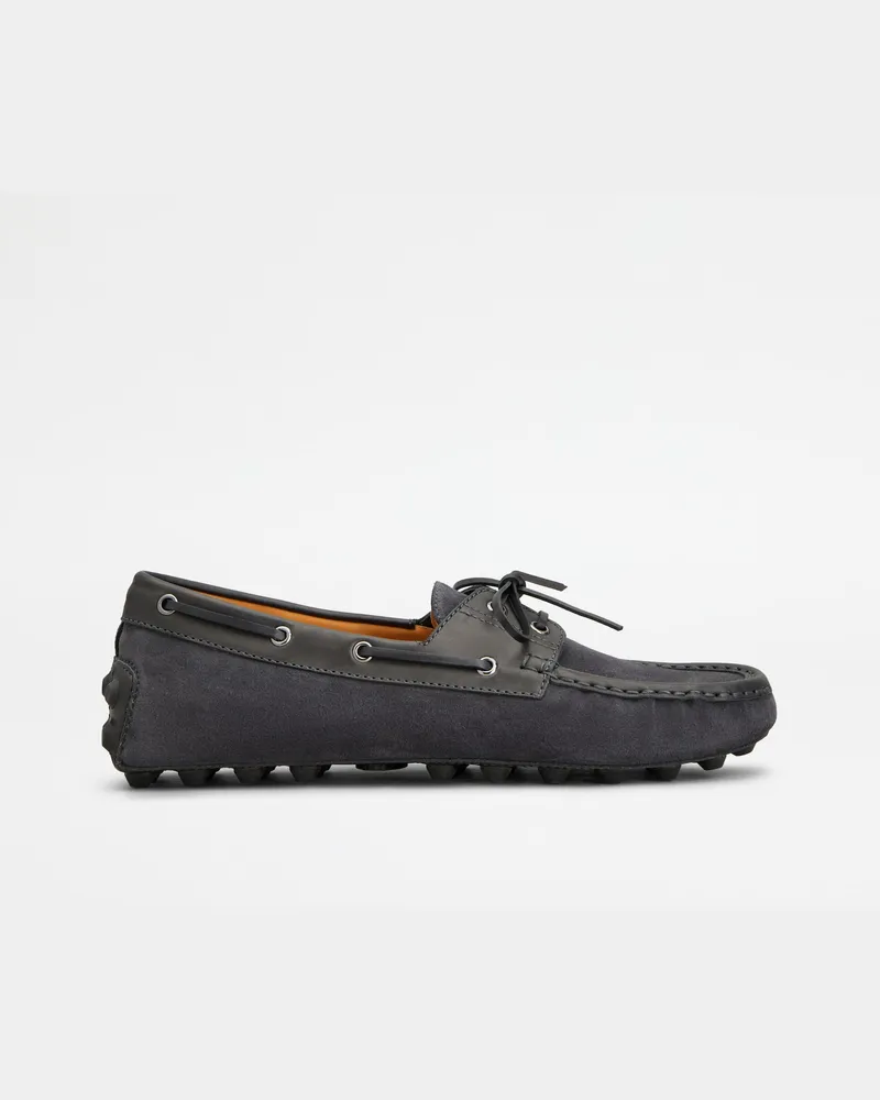 TOD'S Bootsschuh-Mokassins Gommino Bubble aus Veloursleder, SCHWARZ,GRAU Shoes Schwarz