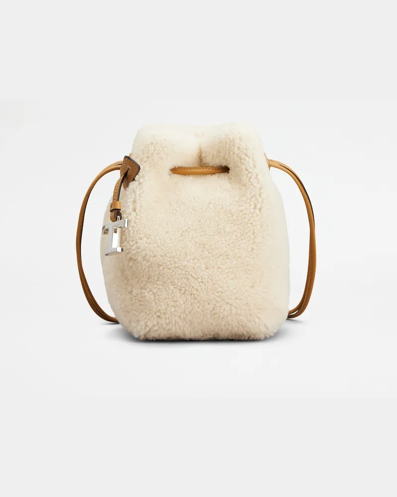 TOD'S Beuteltasche aus Shearling Micro, BRAUN,WEISS,  - Bags Braun