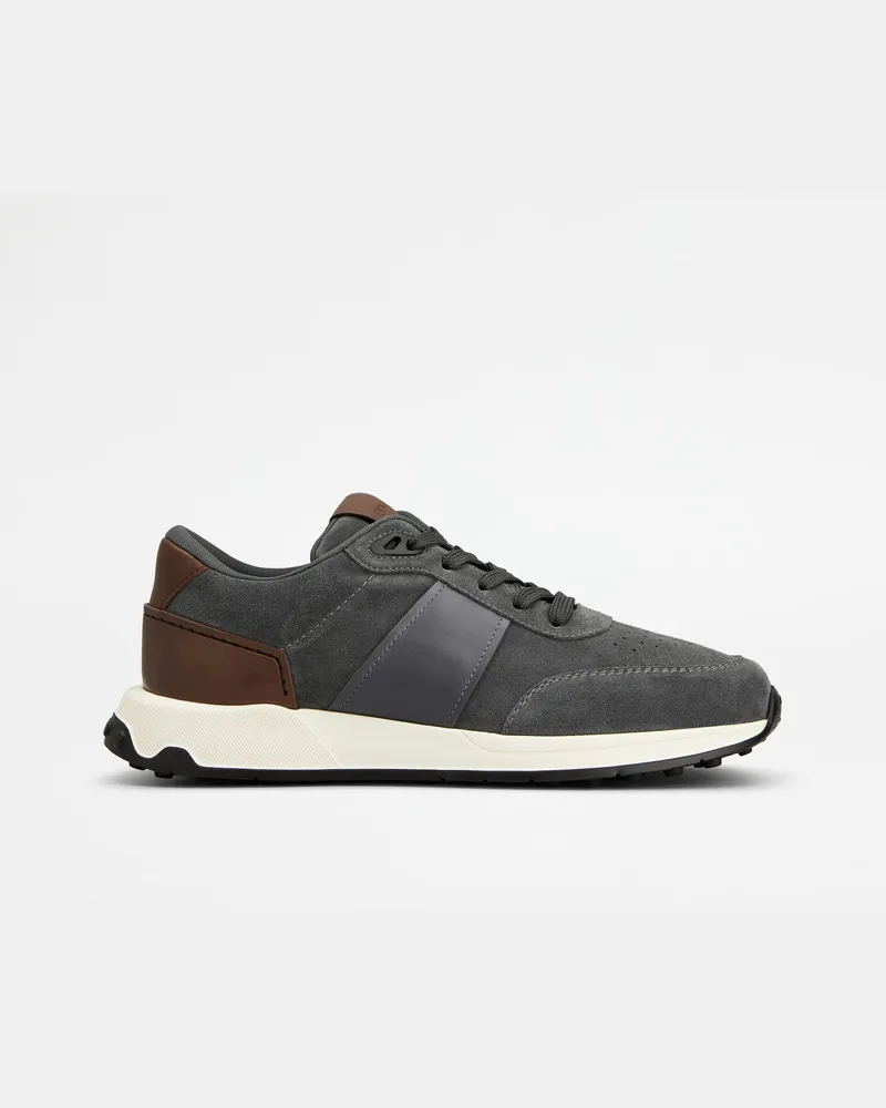TOD'S Sneakers aus Veloursleder und Glattleder, BRAUN,GRAU Shoes Braun