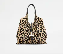 Shopper T Timeless aus Leder in Ponyfell-Optik Mini, SCHWARZ,BEIGE,  - Bags