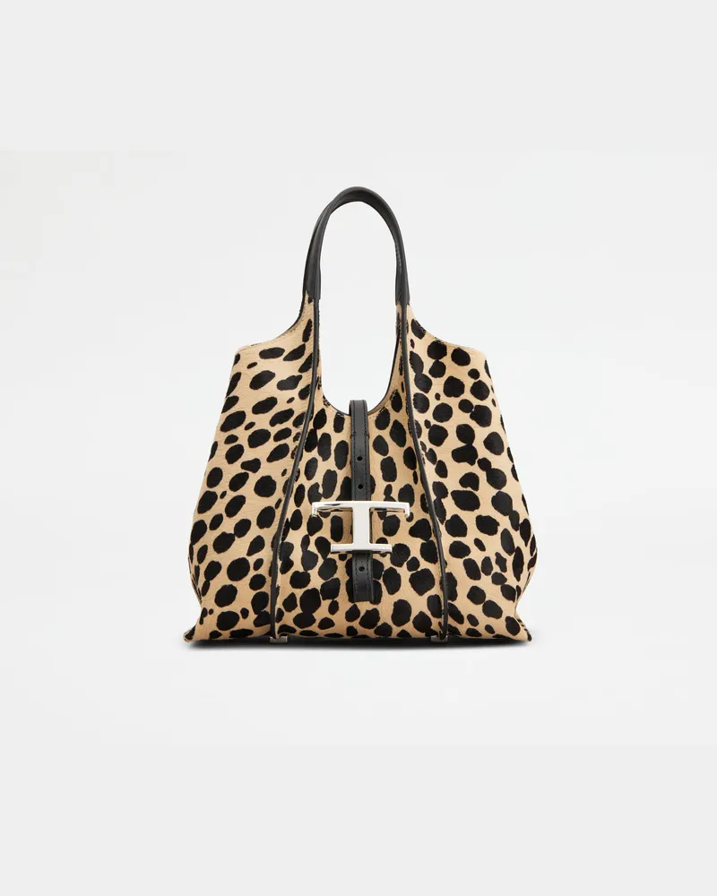 TOD'S Shopper T Timeless aus Leder in Ponyfell-Optik Mini, SCHWARZ,BEIGE,  - Bags Schwarz