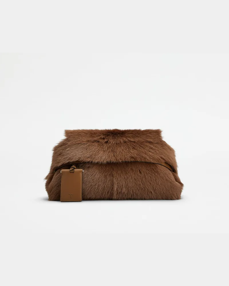 TOD'S Wave Pouch aus Leder in Ponyfell-Optik Mini, BRAUN,  - Bags Braun