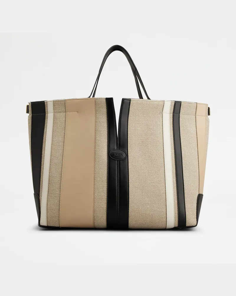 TOD'S Di Bag Folio aus Stoff und Leder Medium, SCHWARZ,BEIGE,NATUR,  - Bags Schwarz