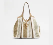 Shopper T Timeless aus Bast und Leder Medium, WEISS,BEIGE,  - Bags