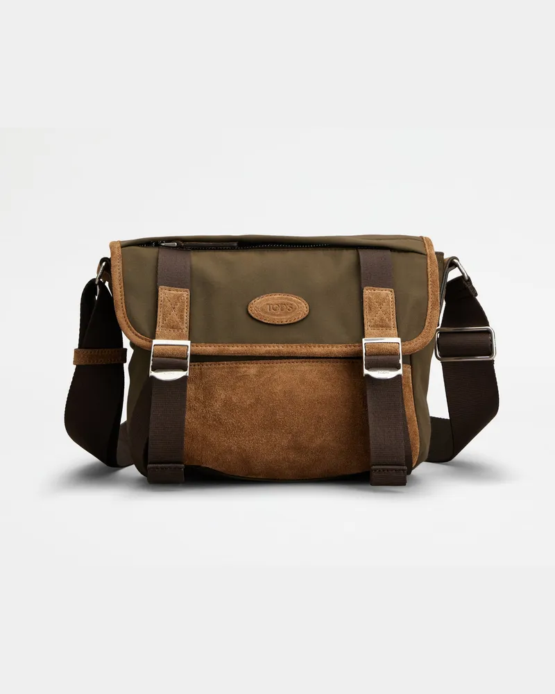 TOD'S Messenger-Tasche aus Stoff und Veloursleder Mini, BRAUN,GRÜN,  - Bags Braun