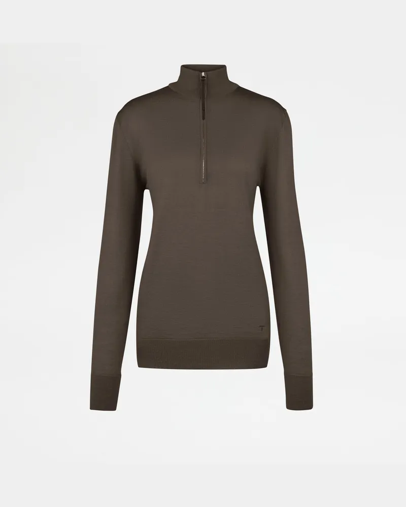 TOD'S Pullover mit halblangem Reißverschluss aus Kaschmir und Seide, BRAUN Knitwear Braun