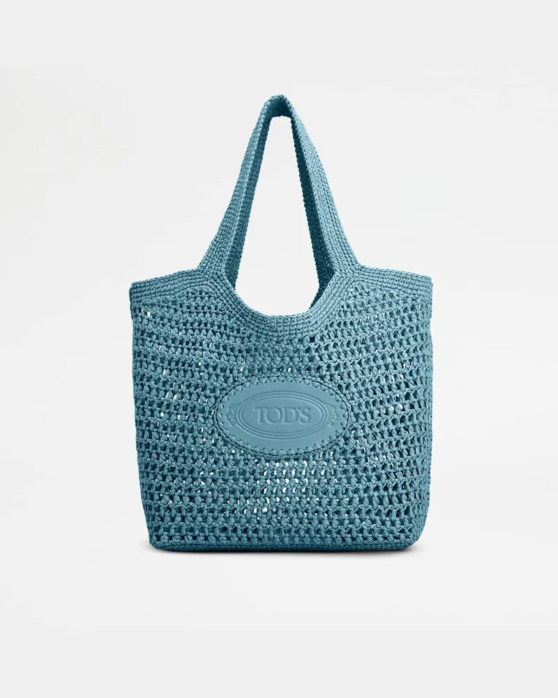 TOD'S Shopper aus Bast und Leder Medium, BLAU,  - Bags Blau