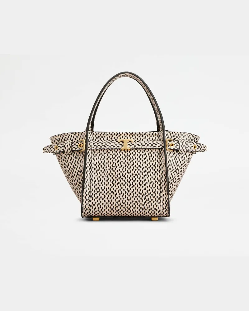TOD'S Shopper T Signature aus Reptilienleder Mini, SCHWARZ,CREME,  - Bags Schwarz