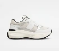 Sneakers aus Leder und Stoff, SILBER,WEISS Shoes