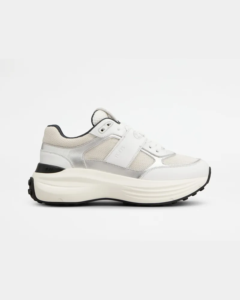 TOD'S Sneakers aus Leder und Stoff, SILBER,WEISS Shoes Silber