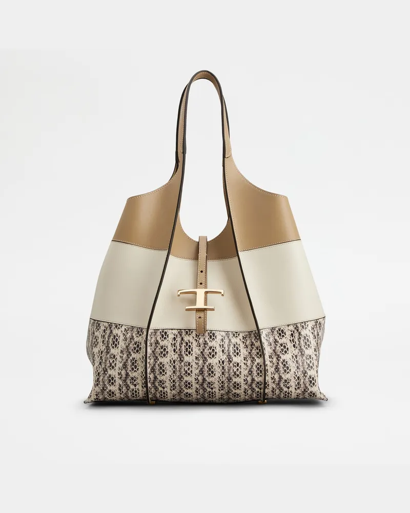 TOD'S Shopper T Timeless aus Leder Medium, BRAUN,WEISS,BEIGE,  - Bags Braun