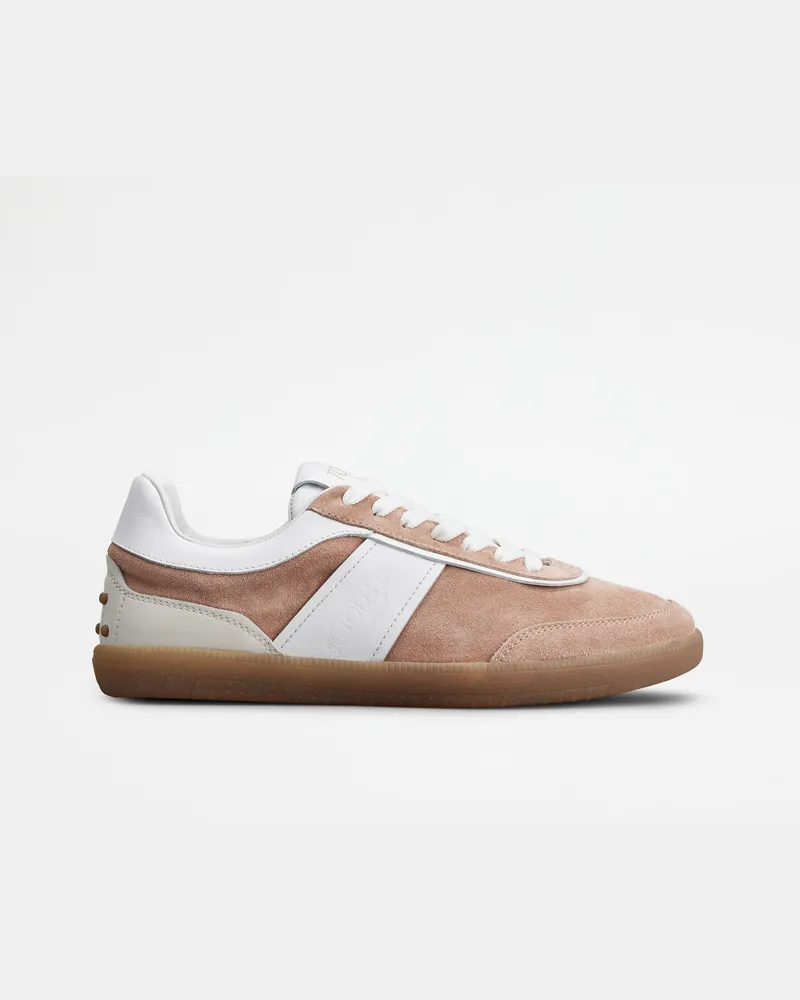 TOD'S Tabs Sneakers aus Veloursleder, WEISS,ROSA Shoes Weiss