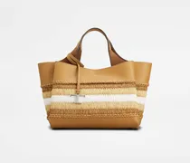 Tasche aus Leder und Bast Mini, WEISS,BEIGE,BRAUN,  - Bags