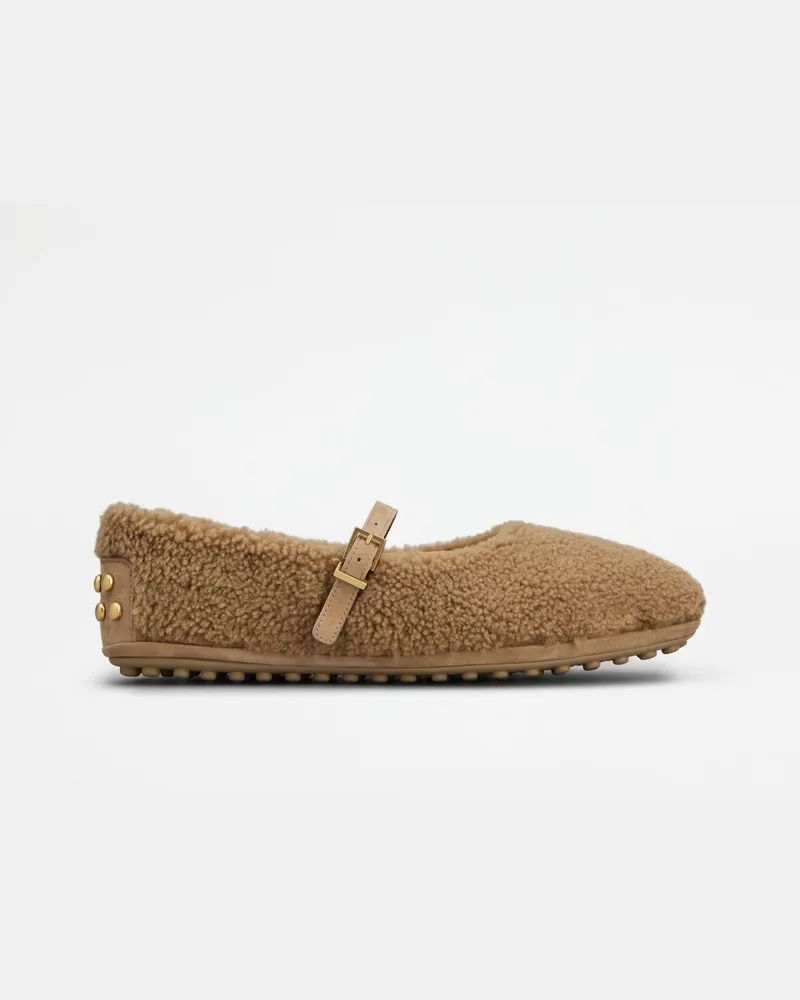 TOD'S Ballerinas Metal Dots aus Shearling, BEIGE Shoes Beige