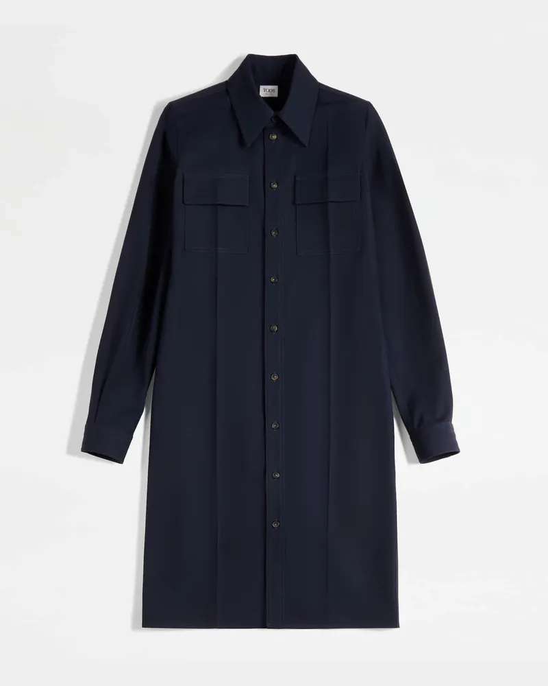 TOD'S Hemdblusenkleid aus einer Wollgabardine-Mischung, BLAU Clothing Blau