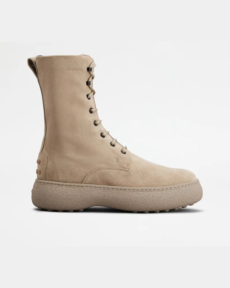 TOD'S Schnürstiefeletten Tod's W. G. aus Veloursleder, BEIGE Shoes Beige