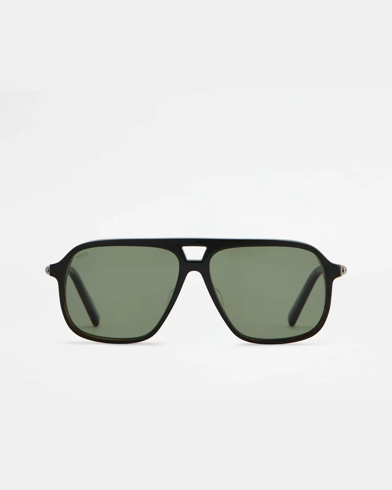 TOD'S Eckige Sonnenbrille mit Lederbügeln, BRAUN,  - Sunglasses Braun