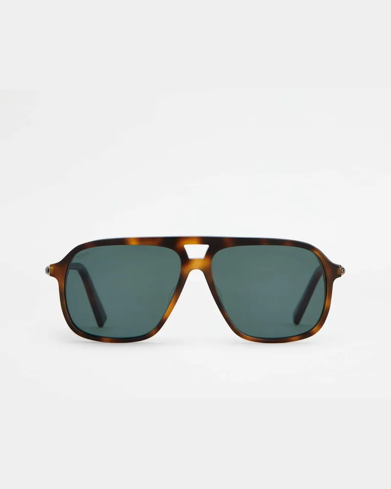 TOD'S Eckige Sonnenbrille mit Lederbügeln, BRAUN,  - Sunglasses Braun