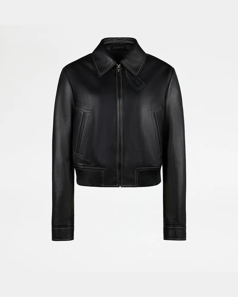 TOD'S Cropped-Bomberjacke aus Leder, SCHWARZ Coat / Trench Schwarz