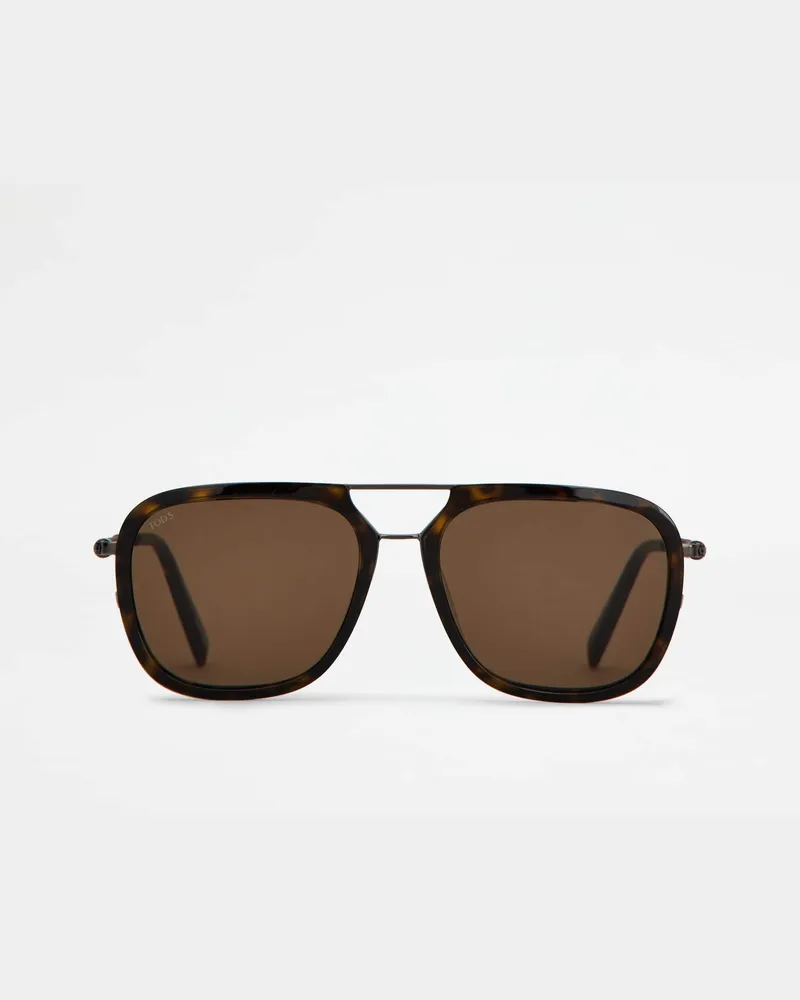 TOD'S Sonnenbrille mit Bügeln aus Leder, BRAUN,  - Sunglasses Braun