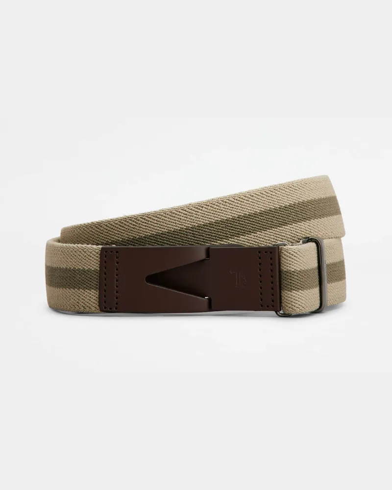 TOD'S Gürtel aus Canvas und Leder, BRAUN,GRÜN,BEIGE Belts Braun