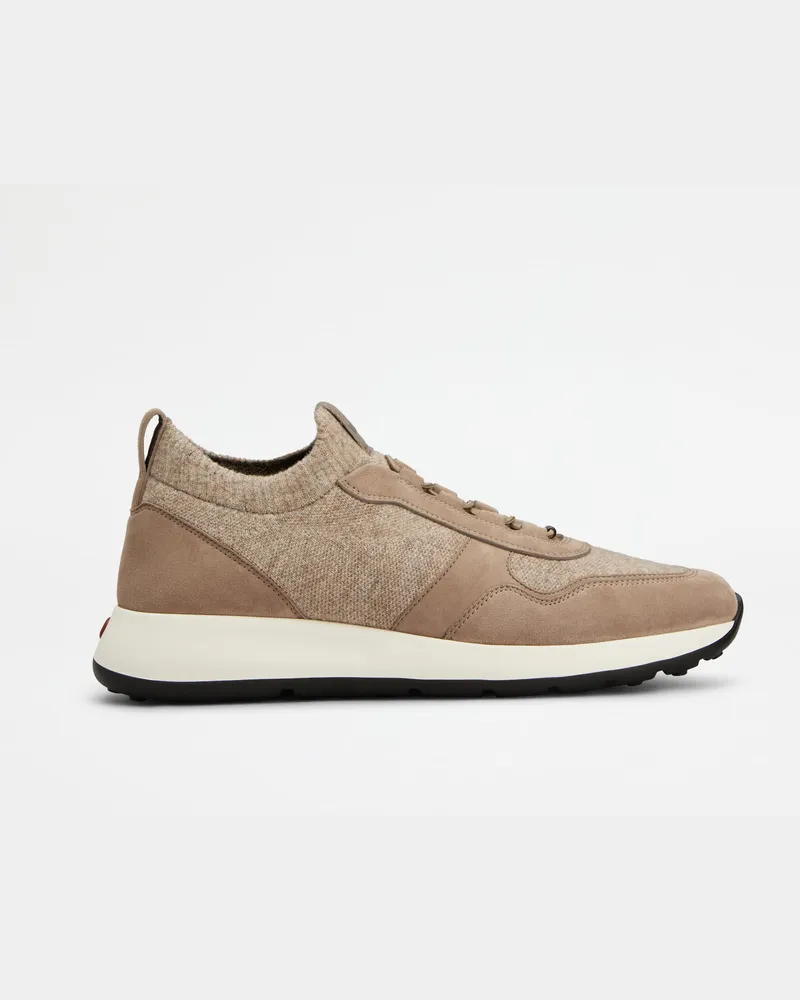 TOD'S Sneakers Red Dot aus Pashmy-Veloursleder und Strick, BEIGE Shoes Beige
