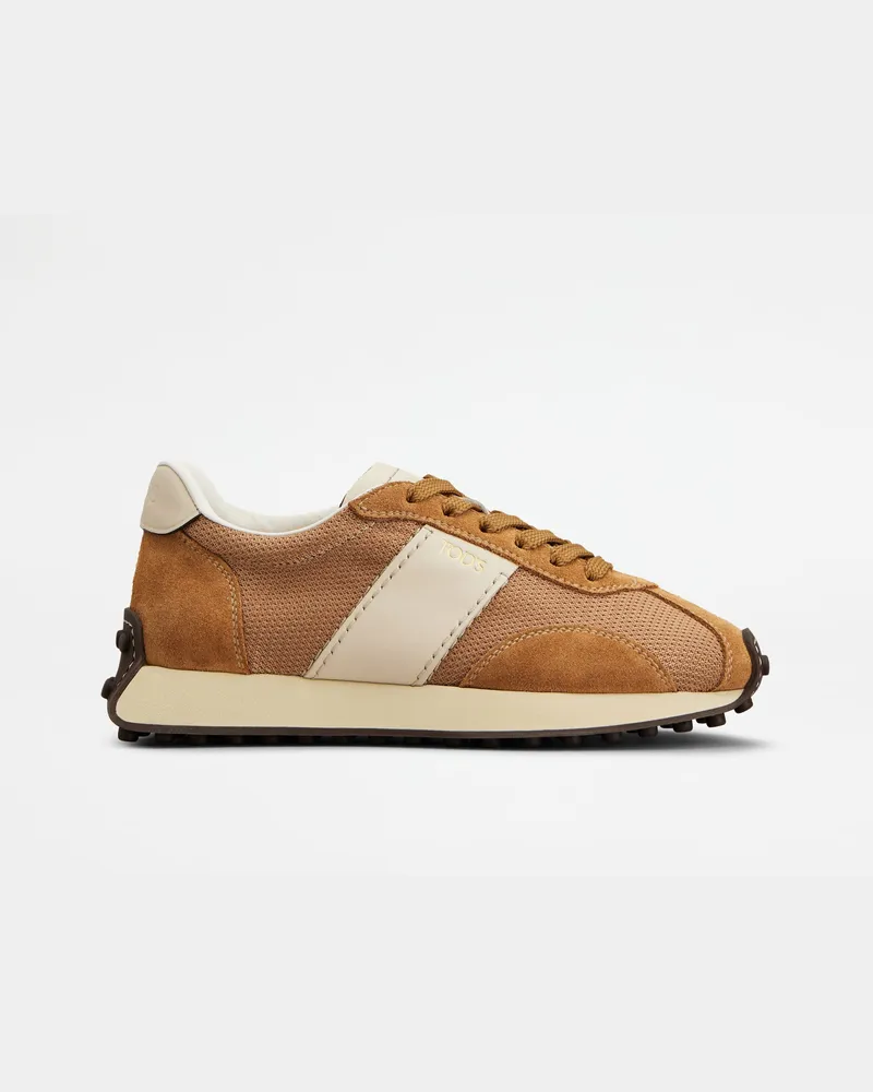 TOD'S Sneakers T Vintage aus Leder und technischem Gewebe, BEIGE,BRAUN Shoes Beige